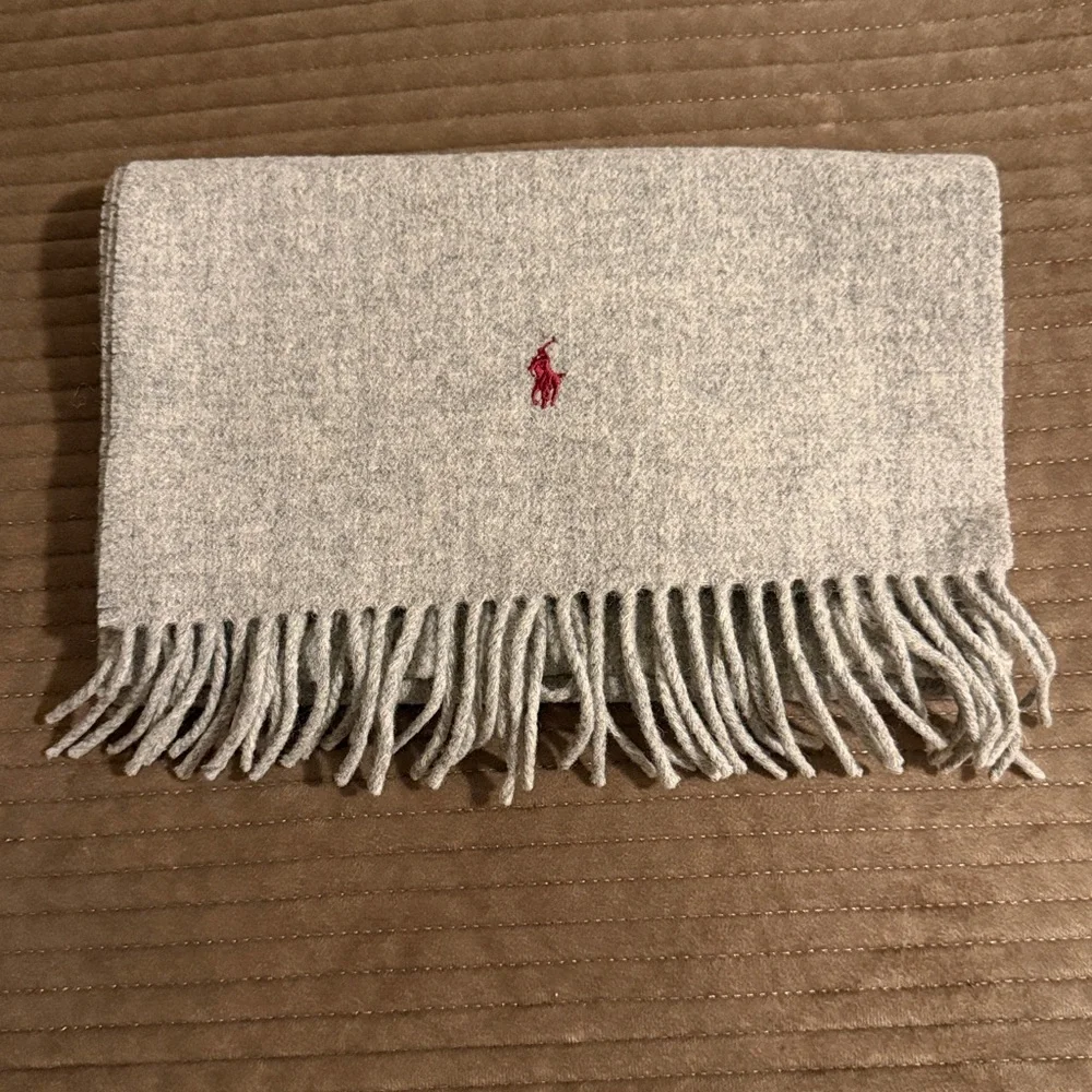 Polo Ralph Lauren Gray Flannel Lambswool Fringed Scarf